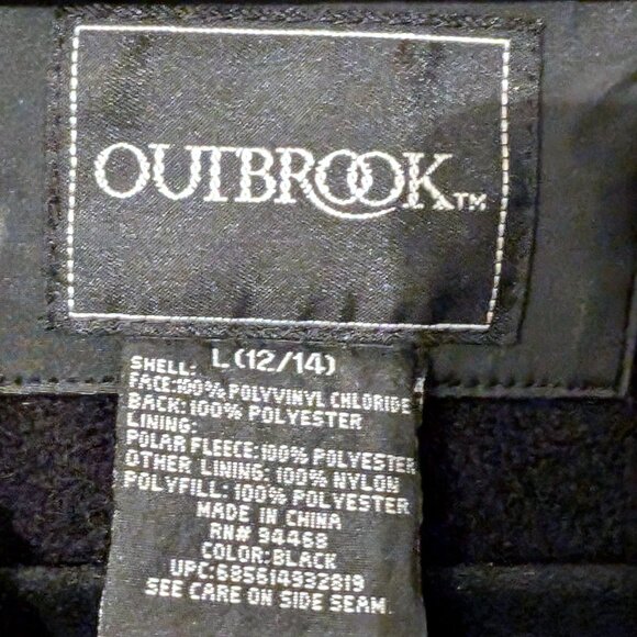 Vintage Y2K Outbrook Women's Black Jacket Large 12-14 Rain Coat Zipper Pockets - Picture 3 of 11